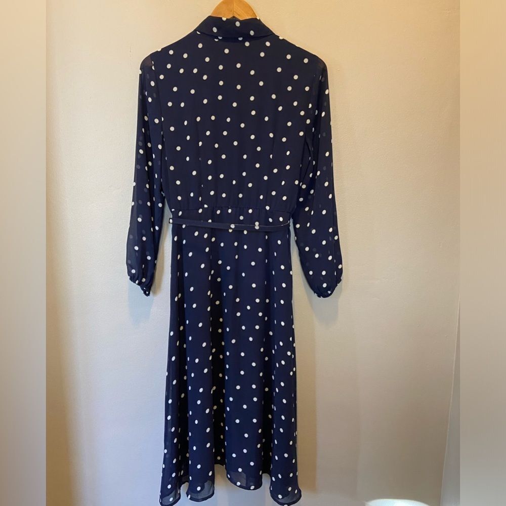 Navy Polka Dot Shirt Dress - Picture 2 of 8